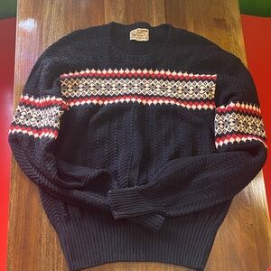 Puritan Navy Crewneck Fair Isle Sweater with Red & Cream Pattern